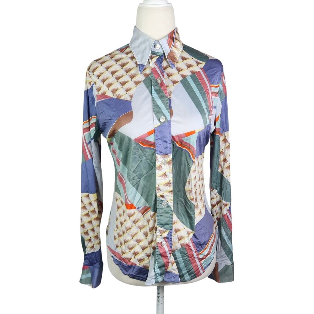 Vintage 90s Levi's Blue Abstract Geometric Psychedelic Button Down Top